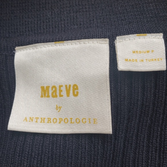 ANTHROPOLOGIE MAEVE Black Ribbed Bell Sleeve Gold Button Sweater M NWOT - Picture 5 of 7